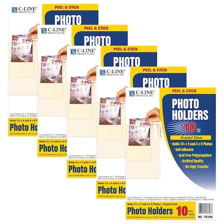 C-Line Products Peel & Stick Photo Holders, Clear, 4in. x 6in., 50PK 70346